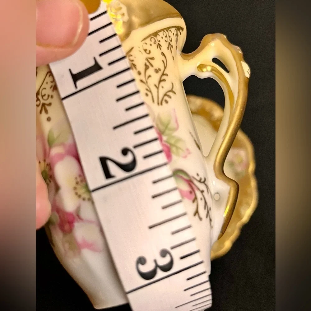 Vintage Victorian Ardco Chocolate Cup Saucer Set Hand Painted Floral Gold Trim